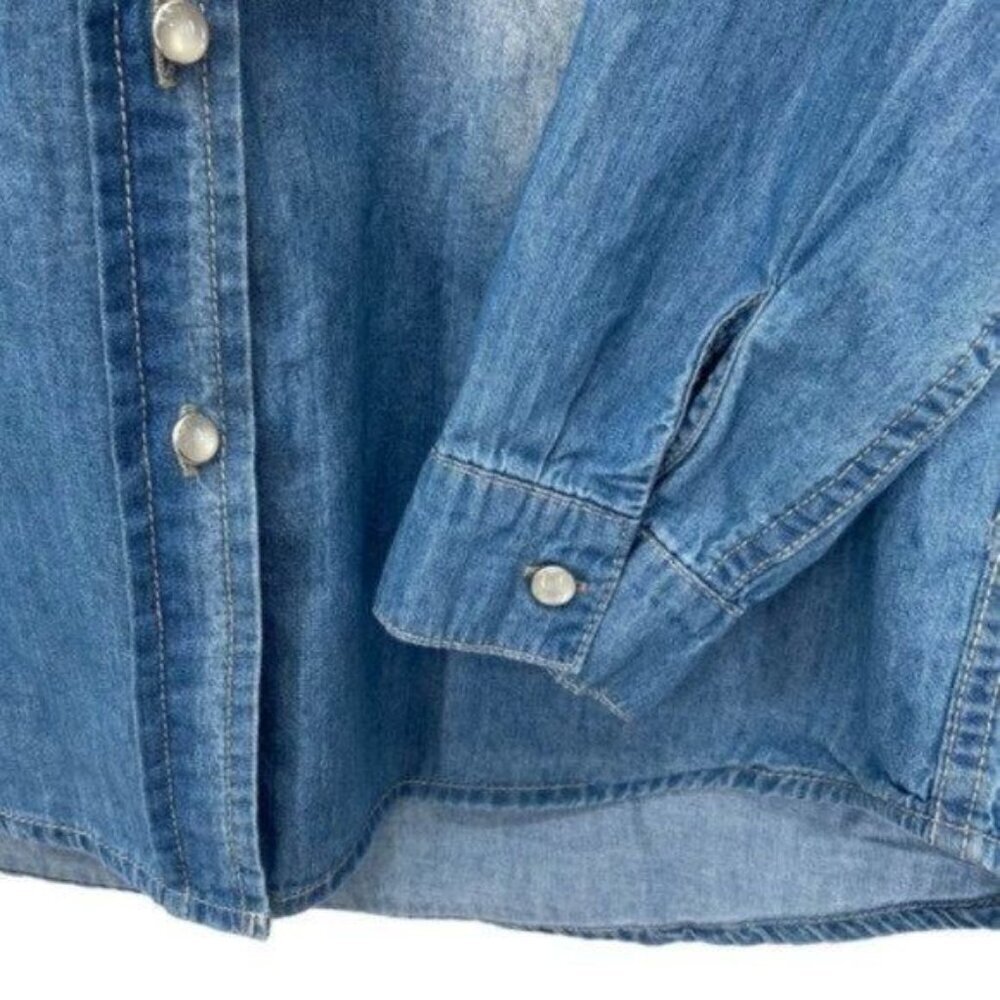 Lumiere Denim Embroidered Pearl Snap Shirt Western Cowgirl - Picture 9 of 11